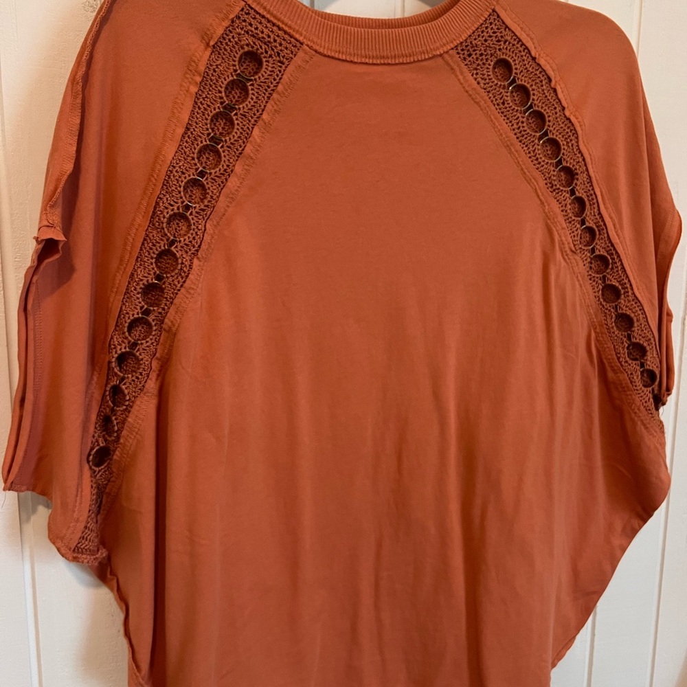 Free People Terracotta Blouse with Crochet Accents